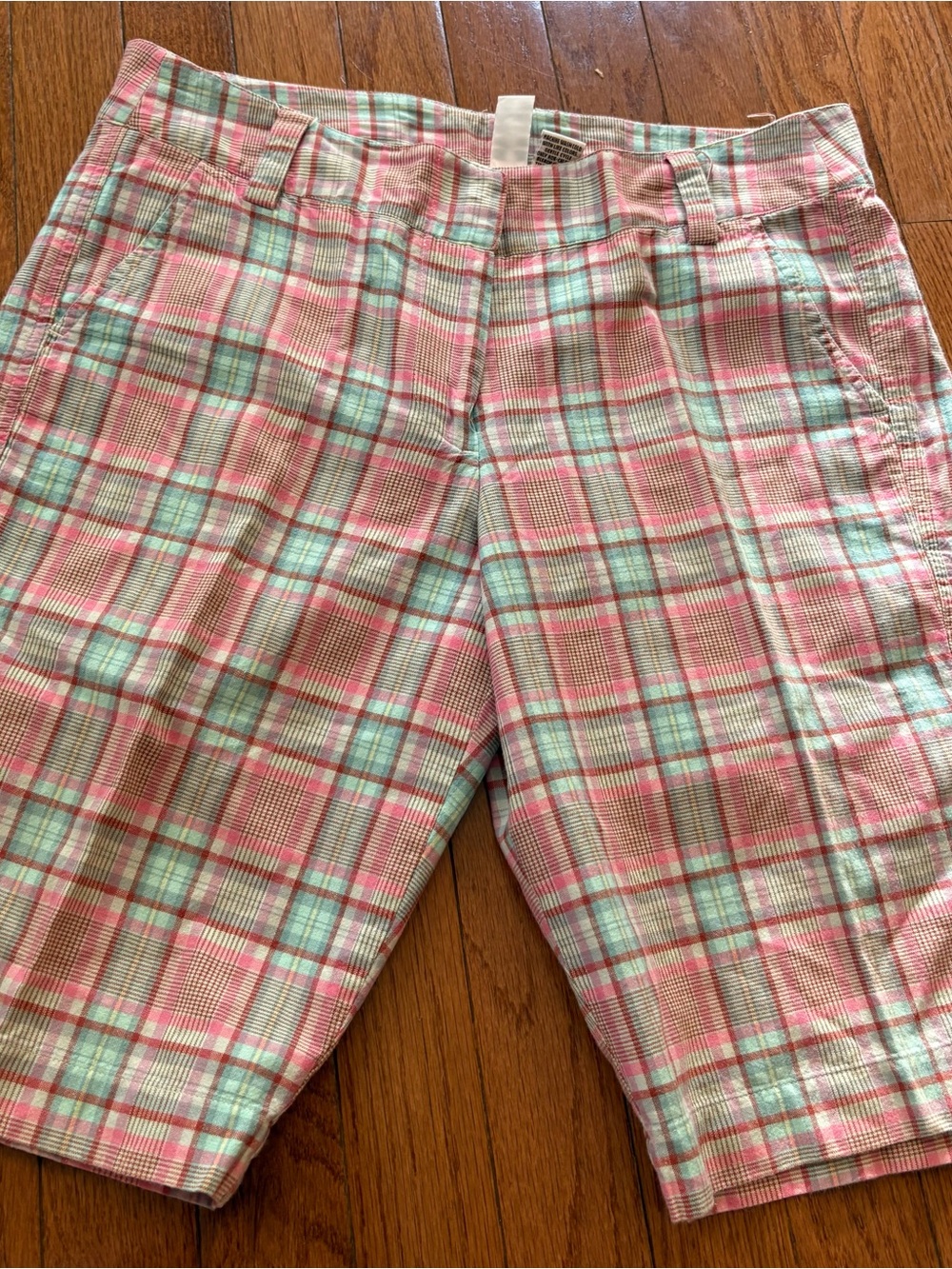 Plaid Pastel Bermuda Shorts - Pink & Mint plaid. Size 7/8